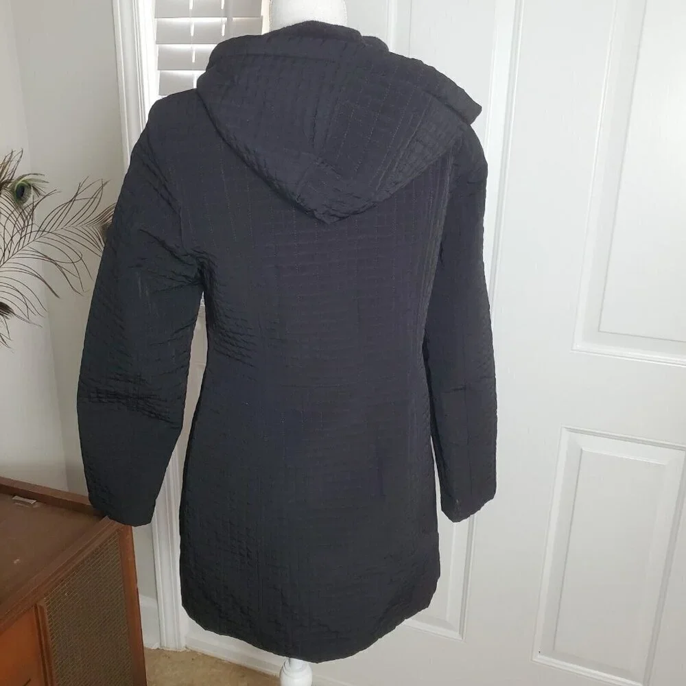 Esprit Quilted Jacket Womens‎ Small Black Mid Length Hooded Zippered Pocket